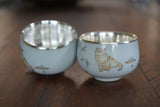 Chilling Happy Cat Silver Teacup Set, 990 Fine Silver(137g), Miao Heritage, Ideal for Tea Lovers, Tea Parties, Trad Hmong Ethnic Tribal Style, China teacups, Gift for Mother's Day, Birthdays