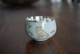 Chilling Happy Cat Silver Teacup Set, 990 Fine Silver(137g), Miao Heritage, Ideal for Tea Lovers, Tea Parties, Trad Hmong Ethnic Tribal Style, China teacups, Gift for Mother's Day, Birthdays