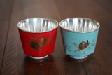 990 Fine Silver Cup, Peach and Gold-Fish Fine Silver Cup, Teaset,Red, Blue, White, Black, Traditional Miao Silver Tea Cup (4, Blue, Red, Black, White)