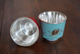 990 Fine Silver Cup, Peach and Gold-Fish Fine Silver Cup, Teaset,Red, Blue, White, Black, Traditional Miao Silver Tea Cup (4, Blue, Red, Black, White)