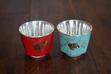 990 Fine Silver Cup, Peach and Gold-Fish Fine Silver Cup, Teaset,Red, Blue, White, Black, Traditional Miao Silver Tea Cup (4, Blue, Red, Black, White)