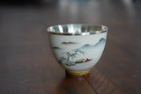 Pure Silver Cup,Traditional Water Color Mountain, Silver Tea Cup,Licensed Silver(114g),  Traditional Miao Silver