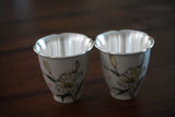 Watercolor Floral Pure Silver Cup, Fine Silver Teacup, Traditional Miao Collectible Luxury Drinkware, Blossom Design, Gift, Traditional Miao Silver