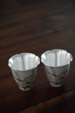 Watercolor Floral Pure Silver Cup, Fine Silver Teacup, Traditional Miao Collectible Luxury Drinkware, Blossom Design, Gift, Traditional Miao Silver