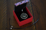Silver Dragon Circle Pendant Necklace on Leather Cord in Gift Box, Traditional Miao Silver