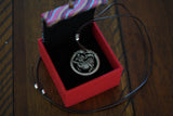 Silver Dragon Circle Pendant Necklace on Leather Cord in Gift Box, Traditional Miao Silver