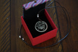 Silver Dragon Circle Pendant Necklace on Leather Cord in Gift Box, Traditional Miao Silver