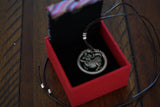 Silver Dragon Circle Pendant Necklace on Leather Cord in Gift Box, Traditional Miao Silver