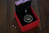 Silver Dragon Circle Pendant Necklace on Leather Cord in Gift Box, Traditional Miao Silver