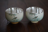 Traditional Watercolor Bird Pure Silver Cup, Traditional Silver Tea Cup, 114g