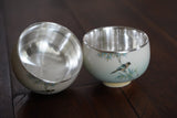 Traditional Watercolor Bird Pure Silver Cup, Traditional Silver Tea Cup, 114g