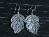 Leaf 990 Fine Silver Dangle Earrings, Traditional Hmong Silver Dangle, Silver Prom Earrings, Miao Silver Heritage, Ethnic Tribal Style Silver Dropearrings for Women