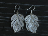 Leaf 990 Fine Silver Dangle Earrings, Traditional Hmong Silver Dangle, Silver Prom Earrings, Miao Silver Heritage, Ethnic Tribal Style Silver Dropearrings for Women