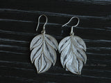 Leaf 990 Fine Silver Dangle Earrings, Traditional Hmong Silver Dangle, Silver Prom Earrings, Miao Silver Heritage, Ethnic Tribal Style Silver Dropearrings for Women