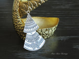 Triangular Pure Silver Dangle, 990 Triangular Fine Silver Drop Earring, Traditional Cultural Dangle. Miao Culture. Miao Silver Jewlery
