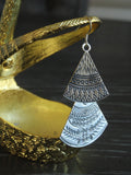 Triangular Pure Silver Dangle, 990 Triangular Fine Silver Drop Earring, Traditional Cultural Dangle. Miao Culture. Miao Silver Jewlery