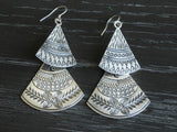 Triangular Pure Silver Dangle, 990 Triangular Fine Silver Drop Earring, Traditional Cultural Dangle. Miao Culture. Miao Silver Jewlery