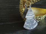 Triangular Pure Silver Dangle, 990 Triangular Fine Silver Drop Earring, Traditional Cultural Dangle. Miao Culture. Miao Silver Jewlery