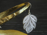Leaf 990 Fine Silver Dangle Earrings, Traditional Hmong Silver Dangle, Silver Prom Earrings, Miao Silver Heritage, Ethnic Tribal Style Silver Dropearrings for Women