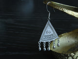 Triangular 990 Fine Silver Earring, Unisex Triangular Fine Silver Dangle 990 Silver Jewelry, Silver Accessory, Traditional Miao Pure Silver Earring