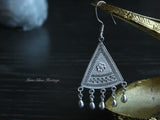 Triangular 990 Fine Silver Earring, Unisex Triangular Fine Silver Dangle 990 Silver Jewelry, Silver Accessory, Traditional Miao Pure Silver Earring