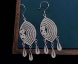 Fine Silver Teardrop Earrings, Certified Pure Silver Chandelier Earrings, Traditional Miao Filigree Dangle Earrings, Bohemian Silver, Traditional Miao Silver