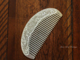 Floral Anti-itchy 999 Fine Silver Comb, Hand-carved Flower Comb, Peony pattern, Hair Comb, Hair Brush, Traditional Hmong Combs, Gift for Birthday, Graduation, Anniversary,Comb for Head Massage