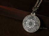 999 Fine Silver Pendant, Pure Silver Necklace, Traditional Silver Accessories, Carved Flowers, Lotus Flower, Licensed Pure Silver(33g),Miao
