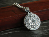 999 Fine Silver Pendant, Pure Silver Necklace, Traditional Silver Accessories, Carved Flowers, Lotus Flower, Licensed Pure Silver(33g),Miao