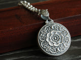999 Fine Silver Pendant, Pure Silver Necklace, Traditional Silver Accessories, Carved Flowers, Lotus Flower, Licensed Pure Silver(33g),Miao