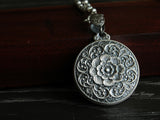 999 Fine Silver Pendant, Pure Silver Necklace, Traditional Silver Accessories, Carved Flowers, Lotus Flower, Licensed Pure Silver(33g),Miao